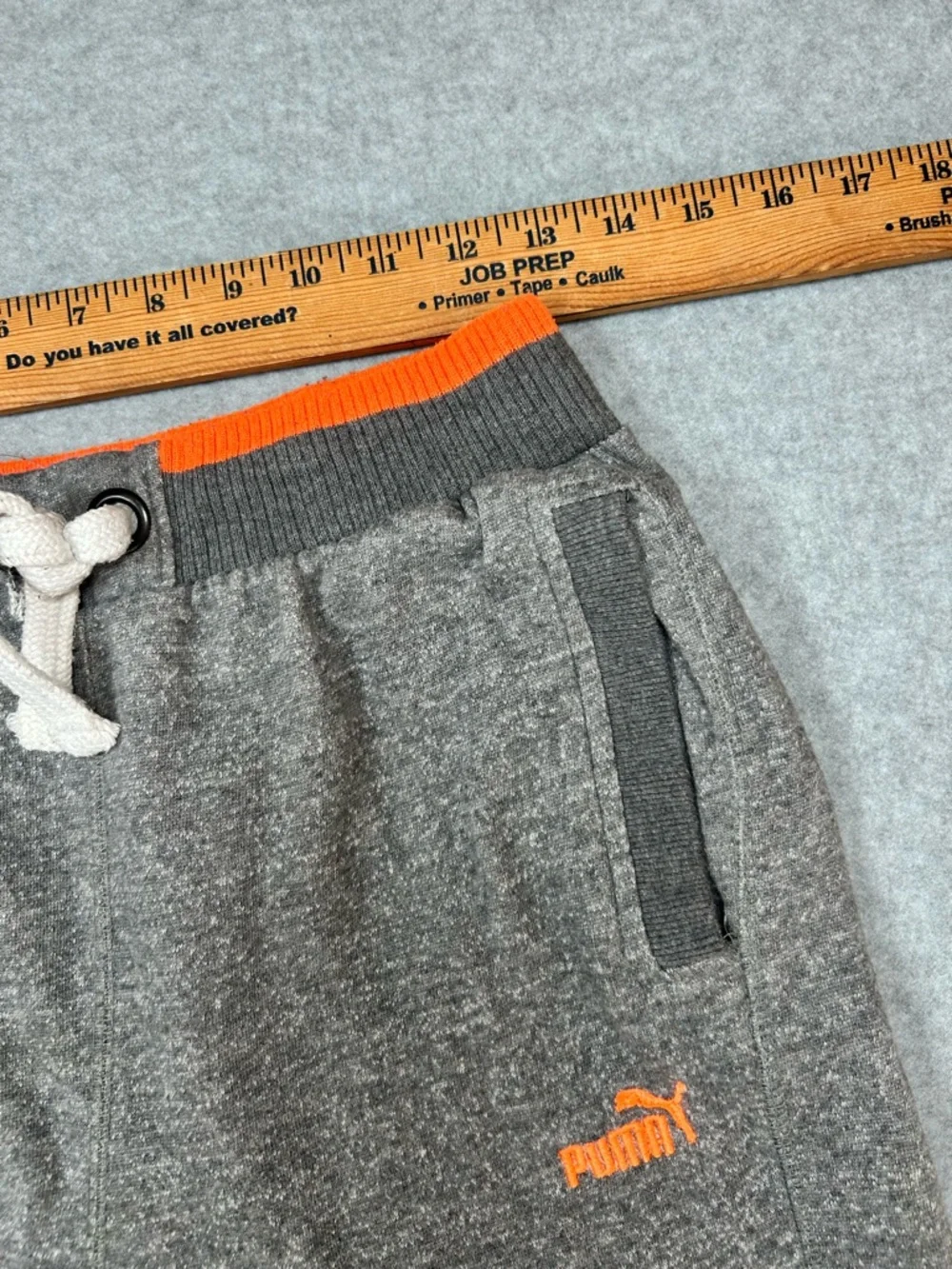 Puma Boys Jogger Sweatpants Gray‎ Orange Fleece Lined Elastic  Size XL 18-20